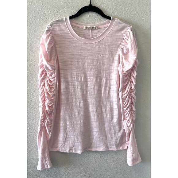 We The Free People Top Size Small Pink Knit Natasha Ruched Ruffle Long Sleeve - Picture 1 of 16